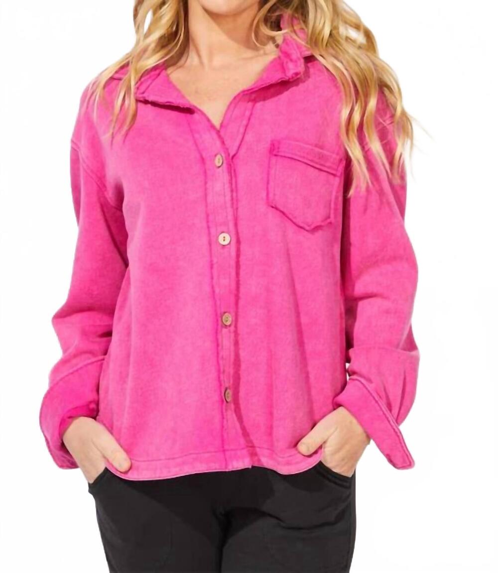 NEW ESCAPE BY HABITAT color washed terry anywhere shacket in fuchsia